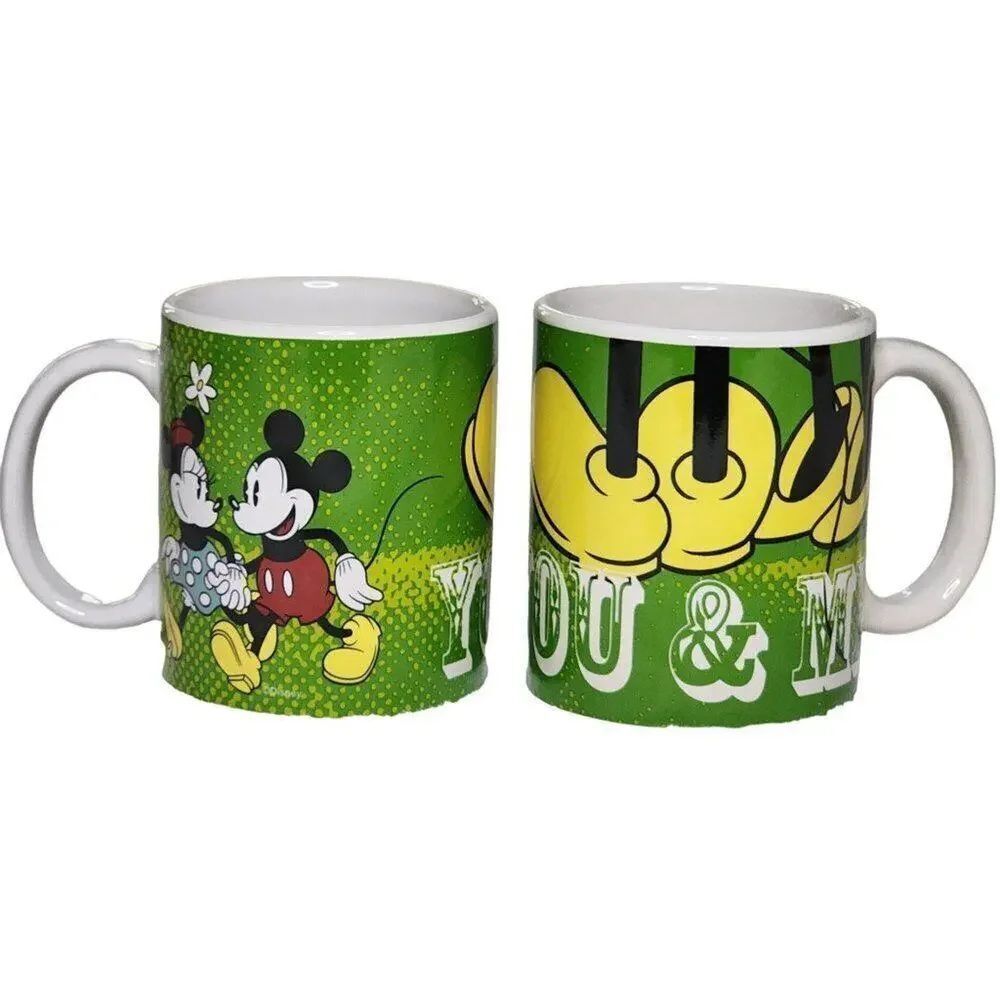 Disney Coffee Mugs, Mickey & Minnie "You & Me" Ceramic Drinking Cups, 2Ct
